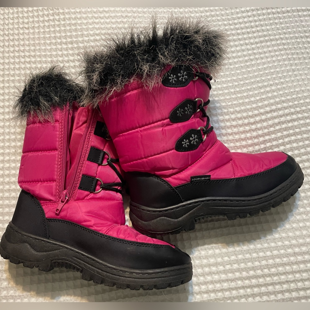 Adorababy - Girl’s Pink and Black Winter Boots with Faux Fur Trim